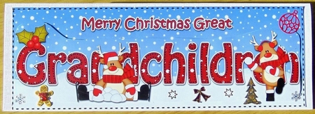 Large DL Merry Christmas GREAT GRANDCHILDREN 3D decoupage with Rudolph by Joyce Watson