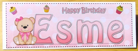 Large DL Happy Birthday ESME 3D decoupage by Joyce Watson