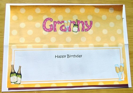 Large DL Happy Birthday GRANNY insert with Champagne by Joyce Watson