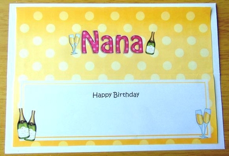 Large DL Happy Birthday NANA insert with Champagne by Joyce Watson