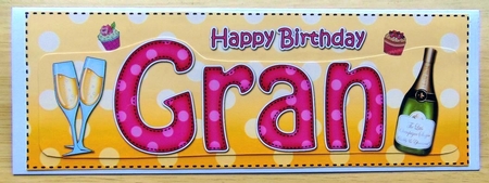 Large DL Happy Birthday GRAN 3D decoupage with Champagne by Joyce Watson