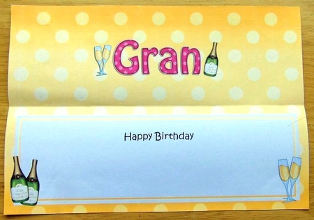 Large DL Happy Birthday GRAN insert with Champagne by Joyce Watson