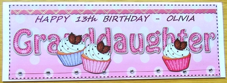 Large DL Happy Birthday GRANDDAUGHTER 3D decoupage with Cupcakes by Joyce Watson