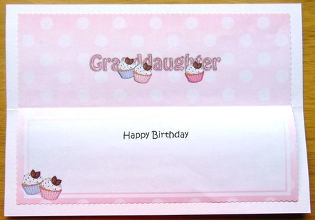 Large DL Happy Birthday GRANDDAUGHTER insert with Cupcakes by Joyce Watson