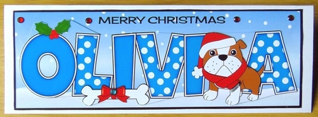 Christmas Bertie Bulldog with scarf OLIVIA large dl by Joyce Watson