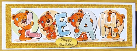 Teddy bears named LEAH Gold Glitter DL Card by Joyce Watson