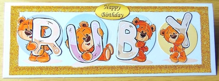 Teddy bears named RUBY Gold Glitter DL Card by Joyce Watson