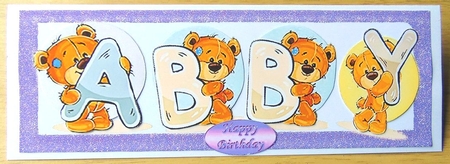 Teddy bears named ABBY Purple Glitter DL Long Card by Joyce Watson