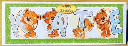 Teddy bears named Kate green Glitter DL Card by Joyce Watson