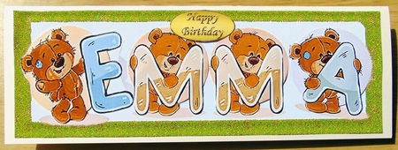 Teddy bears named EMMA green Glitter DL Card by Joyce Watson