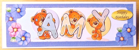 Teddy bears named AMY purple Glitter DL Card by Joyce Watson