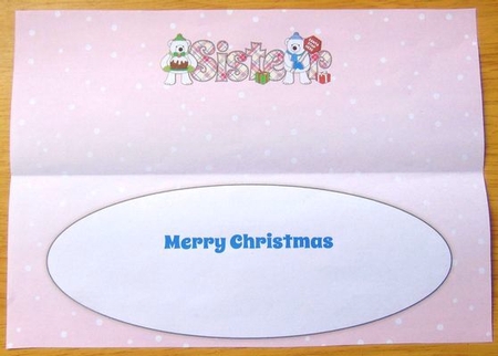 Monty Polar Bear and friend with Christmas pudding and sign SISTER large dl 2 insert by Joyce Watson