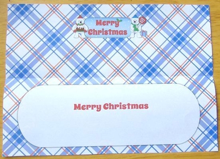 Monty Polar Bear and friend with Christmas pudding and sign MERRY CHRISTMAS large dl 2 insert by Joyce Watson