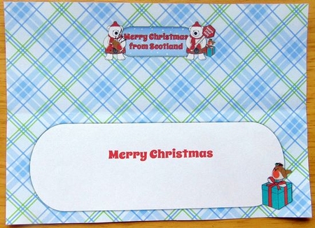 Monty Polar Bear and friend Merry Christmas from Scotland large dl 2 insert by Joyce Watson
