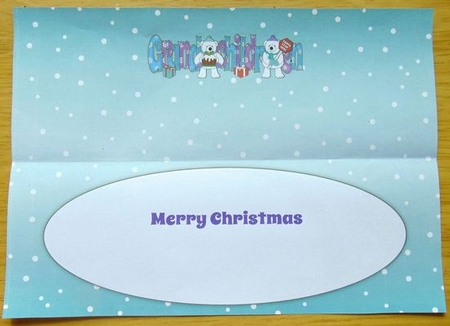 Monty Polar Bear and friend with Christmas pudding and sign GRANDCHILDREN large dl insert by Joyce Watson