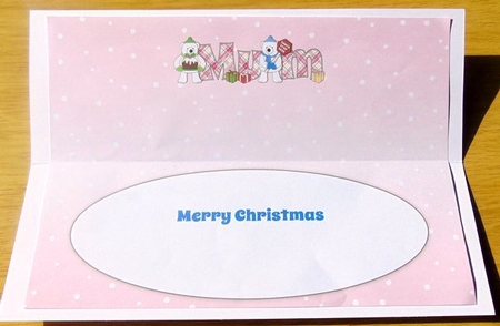 Monty Polar Bear and friend with Christmas pudding and sign MUM large dl insert by Joyce Watson