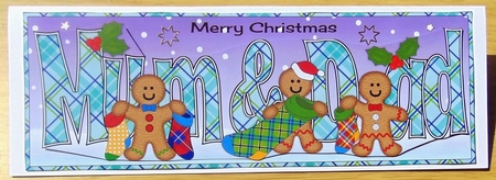 Gingerbread men with Christmas stockings MUM & DAD large dl by Joyce Watson