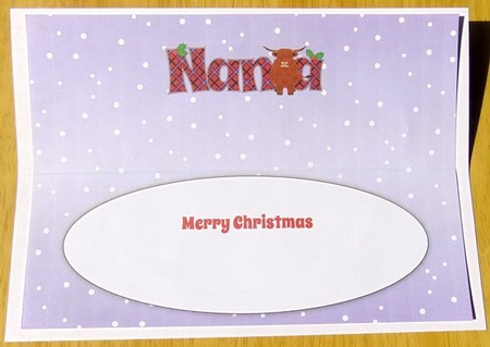 Christmas Highland Cow NANA large dl insert by Joyce Watson
