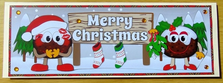Crazy Christmas Pudding Couple with Mistletoe and big sign CHRISTMAS large dl by Joyce Watson