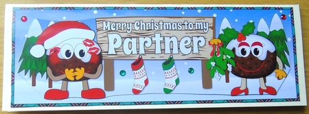 Crazy Christmas Pudding Couple with Mistletoe and big sign PARTNER large dl by Joyce Watson