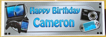 Large DL Happy Birthday CAMERON 3D decoupage by Joyce Watson