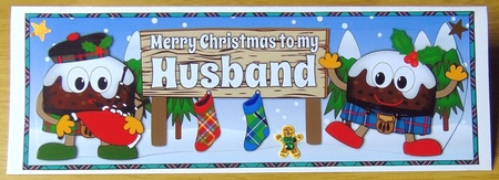 Crazy Scottish Christmas Puddings with big sign HUSBAND large dl by Joyce Watson