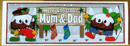 Crazy Scottish Christmas Puddings with big sign MUM & DAD large dl by Joyce Watson