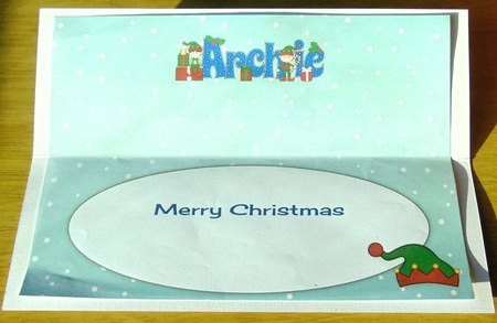 Christmas Elves with presents ARCHIE large dl insert by Joyce Watson