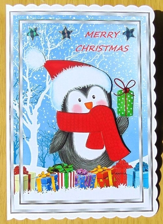 Penguin Christmas Presents A5 Topper & Decoupage by Joyce Watson