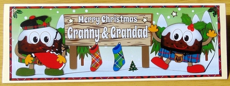 Crazy Scottish Christmas Puddings with big sign GRANNY & GRANDAD large dl by Joyce Watson