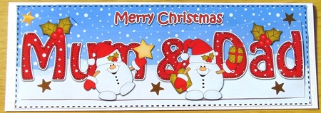 Large DL Merry Christmas MUM & DAD 3D decoupage with Snowball Sam  by Joyce Watson