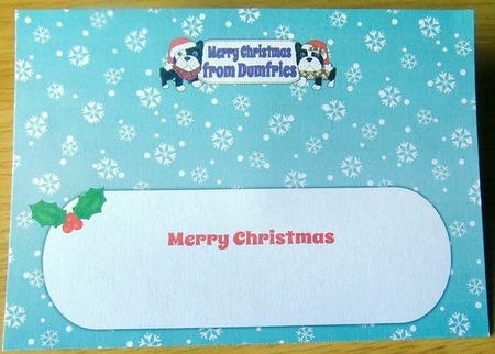 Christmas Freddie and Daisy French Bulldogs Merry Christmas from DUMFRIES large dl insert by Joyce Watson