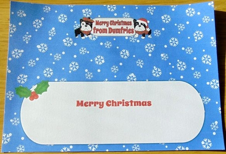 Christmas Freddie and friend French Bulldogs Merry Christmas from DUMFRIES large dl insert by Joyce Watson