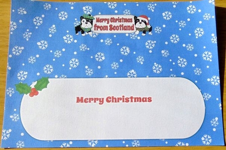 Christmas Freddie and friend French Bulldogs Merry Christmas from SCOTLAND large dl insert by Joyce Watson