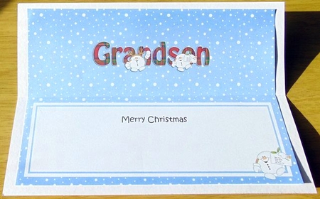 Large DL Merry Christmas GRANDSON insert with Snowball Sam by Joyce Watson