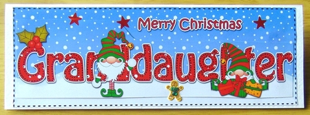 Large DL Merry Christmas GRANDDAUGHTER 3D decoupage with Gnome insert by Joyce Watson