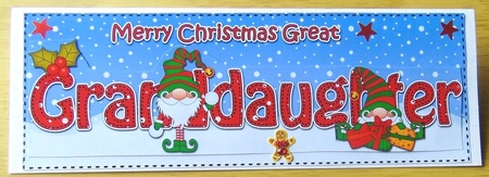 Large DL Merry Christmas GRANDDAUGHTER 3D decoupage with Gnome insert by Joyce Watson