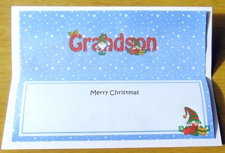 Large DL Merry Christmas GRANDSON insert with Gnome insert by Joyce Watson