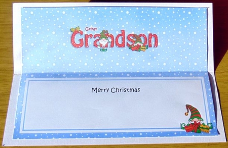 Large DL Merry Christmas GREAT GRANDSON insert with Gnome insert by Joyce Watson