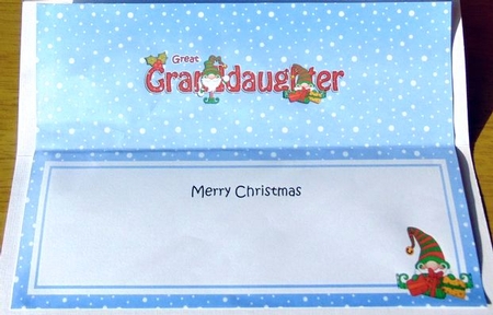 Large DL Merry Christmas GREAT GRANDDAUGHTER insert with Gnome insert by Joyce Watson