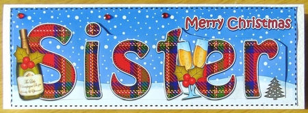 Large DL Merry Christmas SISTER 3D decoupage with Champagne by Joyce Watson