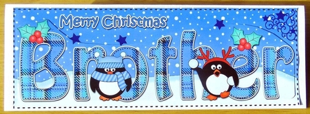 Large DL Merry Christmas BROTHER 3D decoupage with Penguins by Joyce Watson