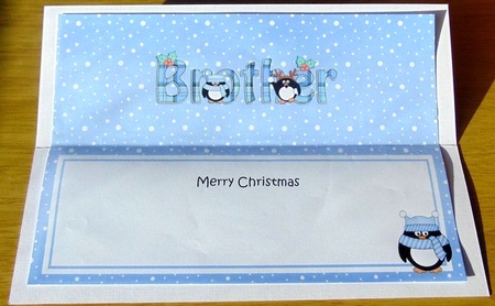 Large DL Merry Christmas BROTHER insert with Penguins by Joyce Watson