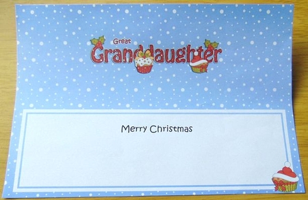Large DL Merry Christmas GREAT GRANDDAUGHTER insert with Cupcakes by Joyce Watson