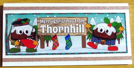 Crazy Scottish Christmas Puddings with big sign THORNHILL large dl by Joyce Watson