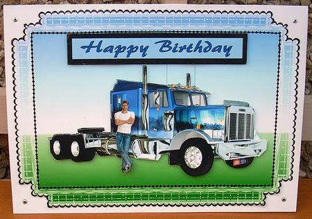Trucker Card Front with Decoupage by Joyce Watson