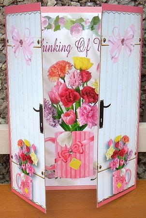 Thinking of You, Roses & Carnations in a Mug ,gatefold by Joyce Watson