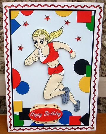 Athletics - Running Girl, Red & White Decoupage by Joyce Watson