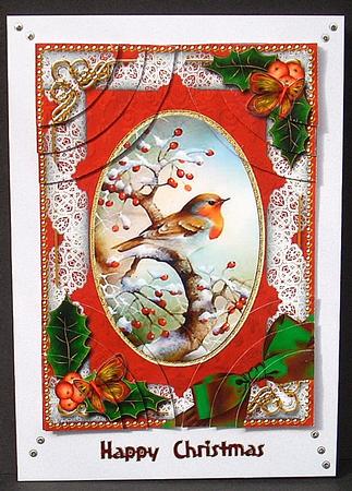 Robin 1 Holly 7x5inch All 4 Corner Stacker by Joyce Watson