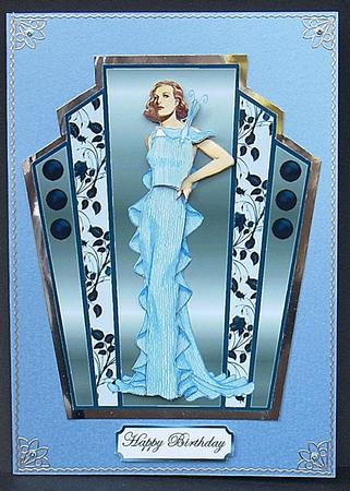Blue Lady on a Deco Cardfront by Joyce Watson